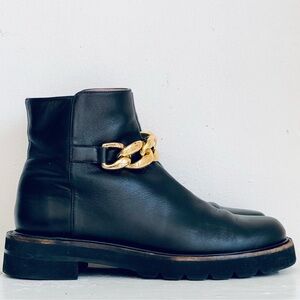 Stuart Weitzman Lift Chain Leather Lug-Sole Ankle Boot Combat Boots Black Size 7